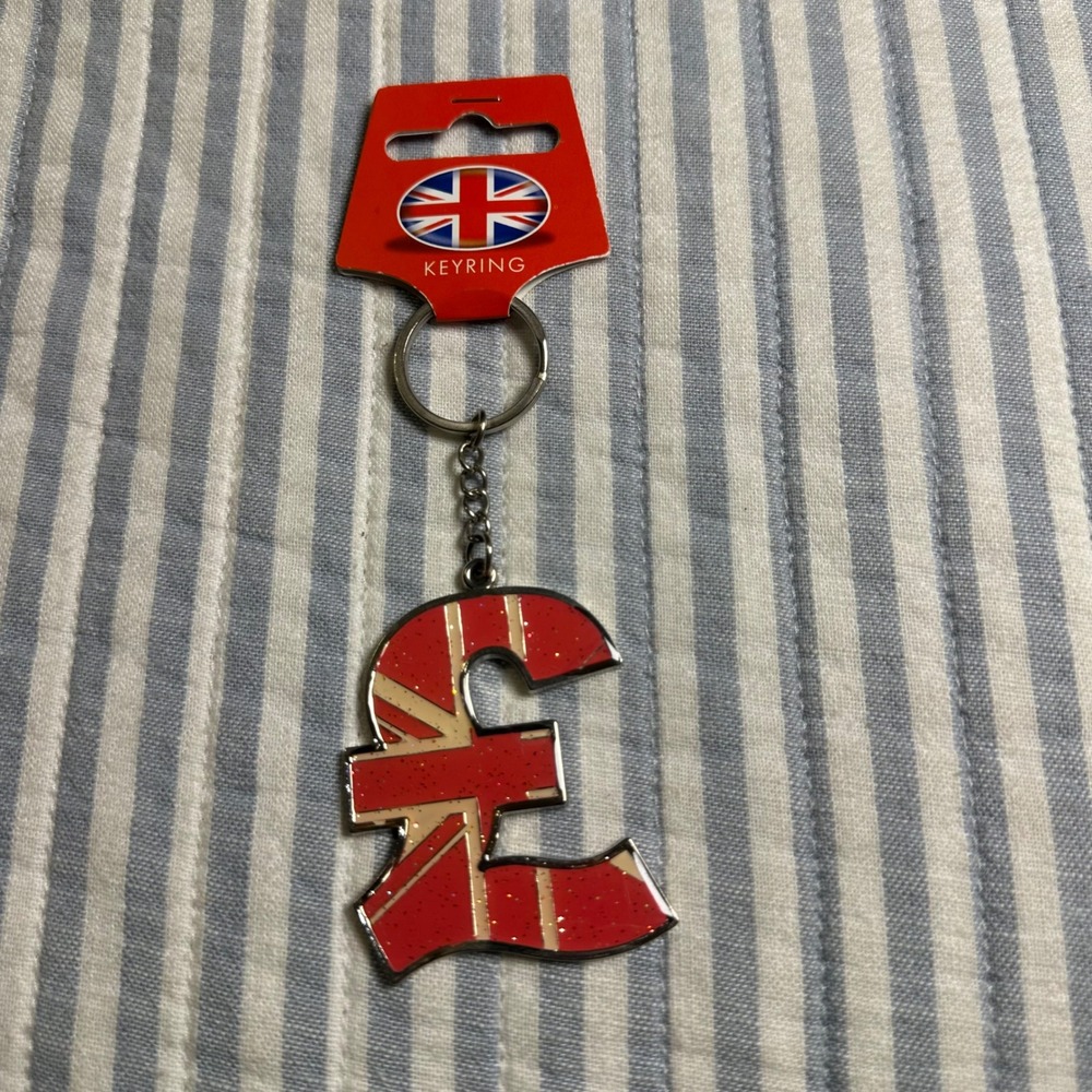 Elgate Union Jack British Pound‎ Sterling Sign Keychain Red Glitter Souvenir